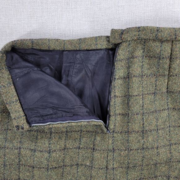 Vintage Womens Skirt Sage Green Wool Tweed Windowpane Check A-Line Career Work - Picture 3 of 12